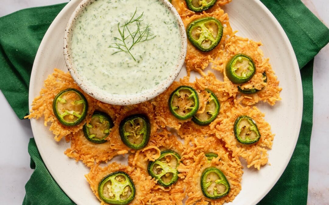 Jalapeño Parmesan Crisps with Green Goddess Dip