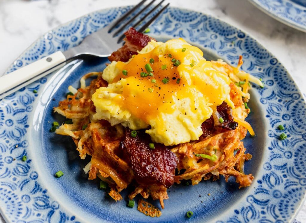 Bacon, Egg and Cheese Hash Brown Waffles